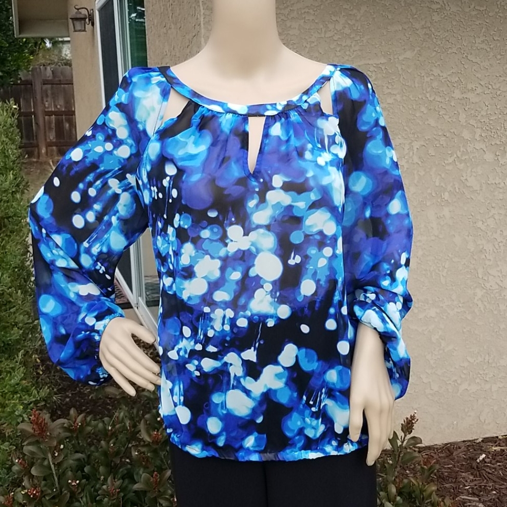 Jennifer Lopez Blue Semi-Sheer Top  NWT